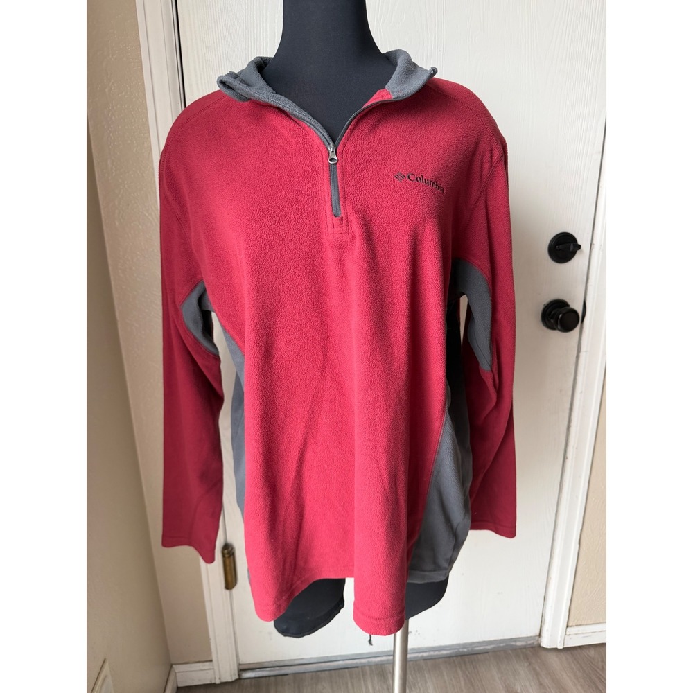 Columbia Mens Red Gray Quarter Zip Fleece Pullover Sweater Large XM6279